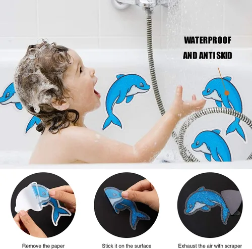 Miniatura 5 de Secopad Calcomanías antideslizantes para bañera de delfín, 20 unidades adhesivas antideslizantes para niños para ducha y bañera con raspador premium