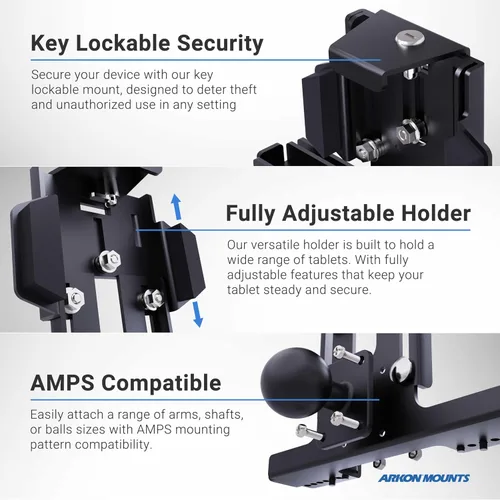 Miniatura 4 de ARKON Soportes de bloqueo de aluminio para tableta con cerradura de llave para E-Log para modelos Galaxy Tab A iPad