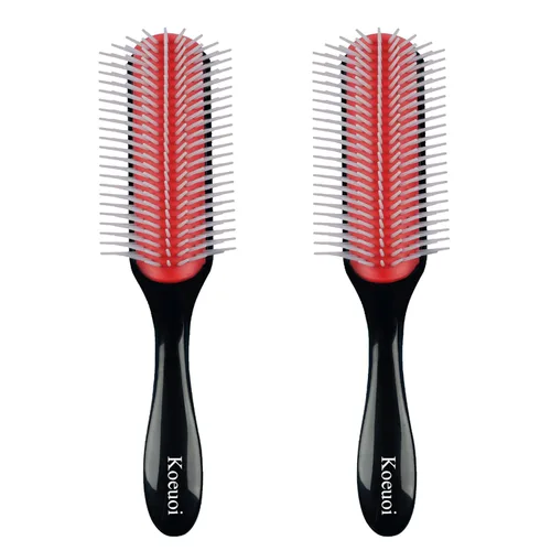 Miniatura 9 de Cepillo clásico de peinado para cabello rizado húmedo o seco. Cepillo negro de 9 filas para desenredar, separar y dar forma rojo (1 pieza)