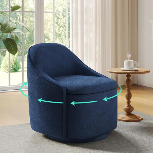 Miniatura 15 de LINSY Silla Giratoria de Acento con Almacenamiento, Cómodas Sillas de Barril de Chenilla, Pequeño Sillón Moderno Giratorio de 360 Grados para Sala