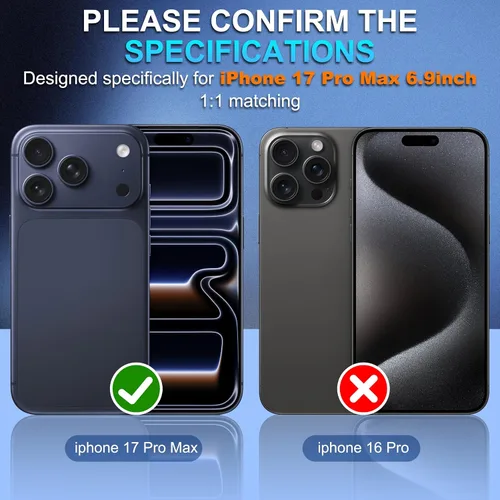 Miniatura 2 de Suoman Protector de lente de cámara para iPhone 17 Pro Max, [todo en uno esmerilado] [Adhesión fuerte] Marco de metal templado cubierta de lente