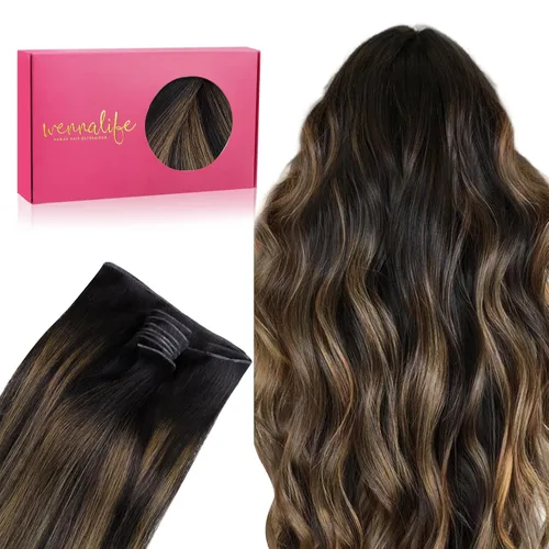 Miniatura 27 de WENNALIFE Extensiones de cabello humano real, 20 pulgadas, 3.53 onzas, color marrón chocolate, trama, cabello Remy atado a mano, extensiones