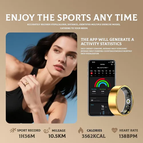 Miniatura 6 de Anillo inteligente para mujeres y hombres, rastreador de fitness y salud con monitor de frecuencia cardíaca, oxígeno en sangre, rastreador de sueño