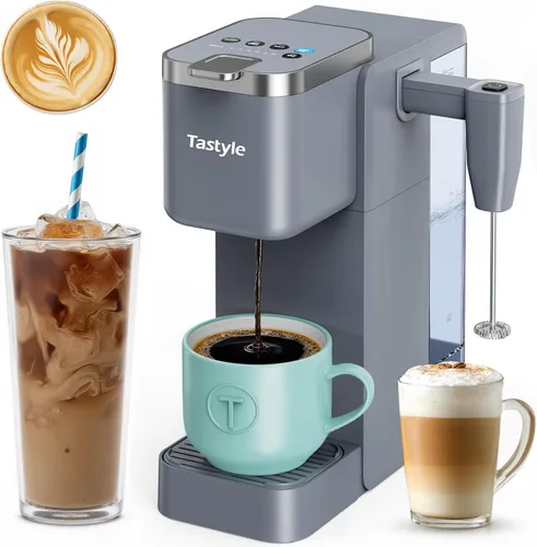 Miniatura 9 de Tastyle Cafetera de una sola porción con espumador de leche desmontable integrado, máquina de café helado y caliente para cápsulas K y café molido