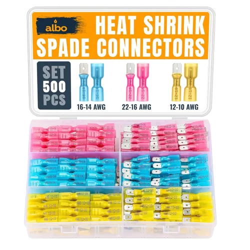 Miniatura 7 de Kit de 300 conectores de pala termorretráctiles macho y hembra – Terminales eléctricos impermeables AWG 22-10, conectores de terminales de cable