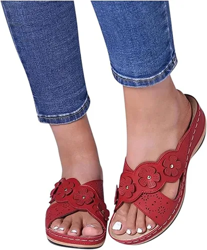 Miniatura 31 de Ladmiple Sandalias ortopédicas florales de moda 2023 con soporte de arco, zapatillas romanas casuales con puntera abierta