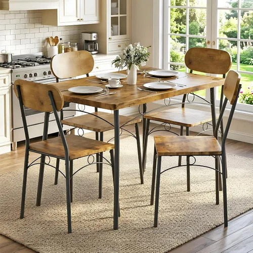 Miniatura 11 de VECELO Juego de mesa y sillas de comedor de 3 piezas para 2, juego de comedor cuadrado de metal y madera para espacios pequeños, rincón de desayuno