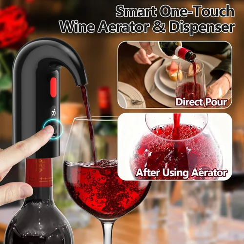 Miniatura 2 de Aireador eléctrico de vino y bomba decantadora – Perfecto para el día del padre, aireación silenciosa de doble bomba, vertido medido, visualización
