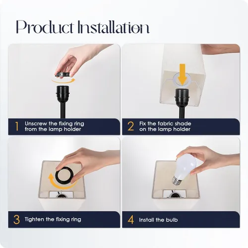 Miniatura 7 de Lámpara de mesa para dormitorio, lámpara táctil pequeña con puertos de carga USB C+A y salidas de CA, lámpara de mesita de noche regulable de 3 vías