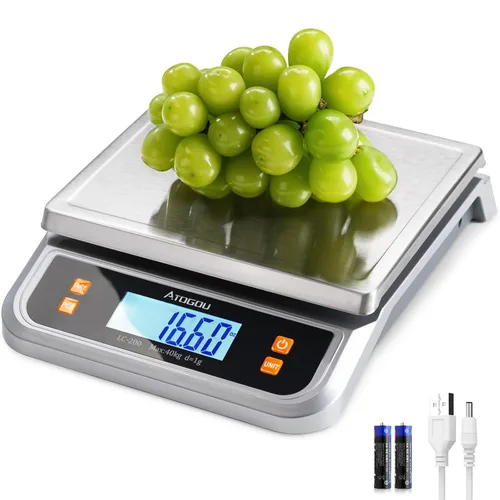 Miniatura 7 de ATOGOU Báscula de alimentos de 66 libras, báscula de cocina comercial enchufable con pantalla LCD de vista completa, acero inoxidable, para hornear