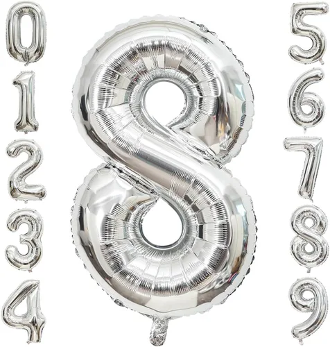 Miniatura 7 de Globos de 0 números plateados 0 globos de número 40 pulgadas número 0 globos de aluminio Mylar