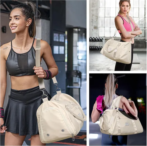 Miniatura 6 de FIORETTO Bolsa de deporte para mujer con bolsillo para artículos húmedos y compartimento para zapatos, bolsa de lona deportiva durante la noche, fin