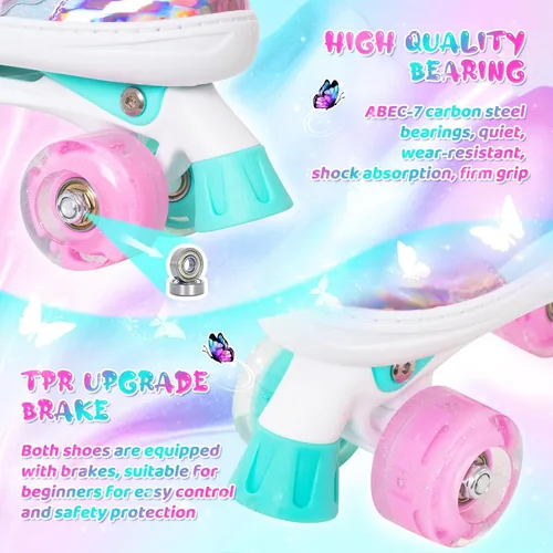 Miniatura 14 de MammyGol Patines de ruedas para niños y niñas, patines ajustables para niños con hermosas mariposas, principiantes de 3 a 16 años de edad, patines