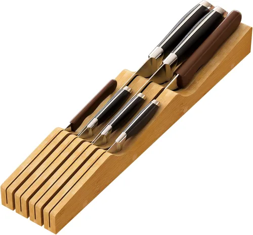 Miniatura 15 de Organizador de cajones de cuchillos grande, soporte para cuchillos de madera de bambú, bloque de cuchillos con capacidad para hasta 15 cuchillos