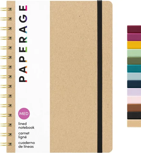 PAPERAGE - Libreta de rayas con espiral, (Kraft), 160 páginas, libro diario de tapa dura para mujeres y hombres, tamaño mediano de 5.5 x 8 pulgadas