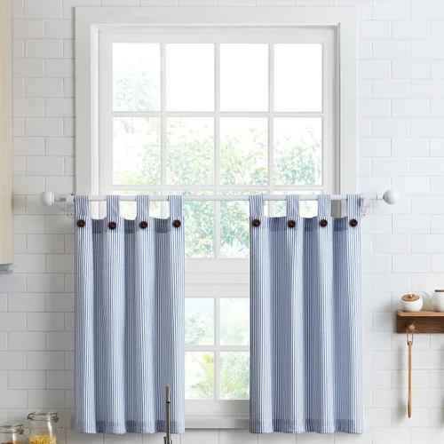 Miniatura 14 de Cortinas de nivel de algodón July Joy de 24 pulgadas de largo, cortinas de cocina de estilo rústico, bolsillo para barra para ventana pequeña