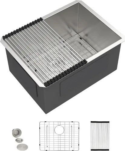 Fregadero de lavandería de montaje inferior 23 pulgadas x 18 pulgadas, lavabo bajo encimera, calibre 16, acero inoxidable 304, 12 pulgadas de