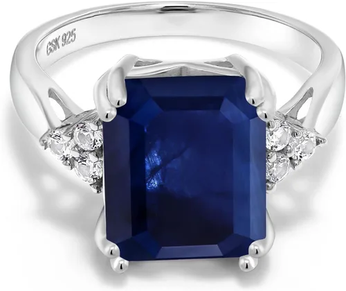 Miniatura 9 de Gem Stone King Anillo de compromiso con piedra natal de 5-10 quilates para mujer, plata de ley 925, corte esmeralda de 0.47 x 0.394 pulgadas, anillo