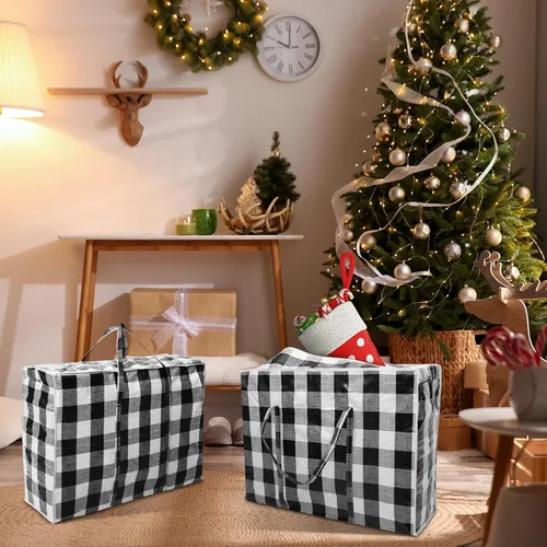 Miniatura 6 de 12 bolsas de almacenamiento extra grandes de 27 x 20 pulgadas, caja de almacenamiento a cuadros de gran tamaño, contenedores resistentes para Negro