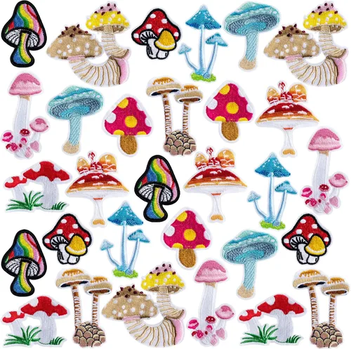 Miniatura 10 de PAGOW 10 parches de hongos para planchar para ropa, mini calcomanías de naturaleza para ropa, vestido, sombrero, pantalones, zapatos, cortina