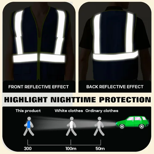 Miniatura 3 de Chaleco de seguridad personalizado BeautyWill con logotipo personalizado Clase 2, chaleco reflectante de alta visibilidad con bolsillos, ropa