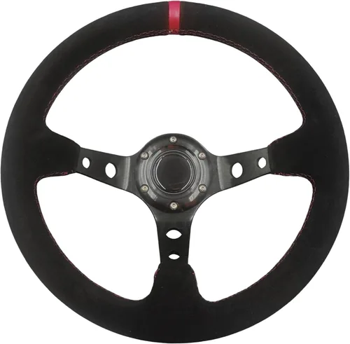 Miniatura 11 de Volante universal de carreras de 6 pernos 320mm 12.5" de cuero genuino negro con agarre, marco de aluminio, volante deportivo de llanta profunda