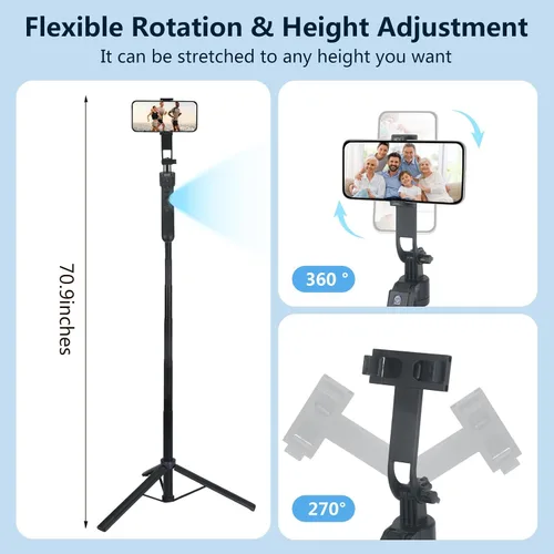 Miniatura 4 de Soporte de Trípode para Teléfono con Seguimiento Automático de Rostro Extensible, Compatible con Android/iPhone, Palos para Selfies con Rotación
