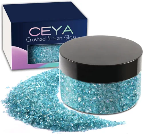 Miniatura 10 de Ceya 5.3 onzas/150g Vidrio Triturado Irregular Azul Neptuno Metálico Chips de Cristal Vidrio Roto Chips Purpurina 2-4mm Manualidades Purpurina