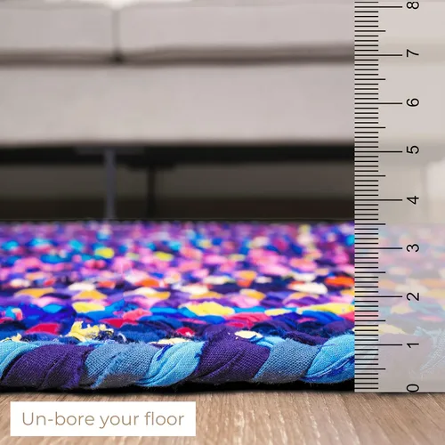 Miniatura 2 de RAJRANG Alfombra ovalada trenzada a mano de 2 x 3 pies, multicolor, bohemio, reversible, rústica, de algodón, alfombra Chindi geométrica