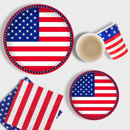 Miniatura 3 de Gatherfun Suministros para Fiestas Patrióticas con Bandera Americana Servilletas Desechables Platos de Papel y Vasos de Papel para el Día