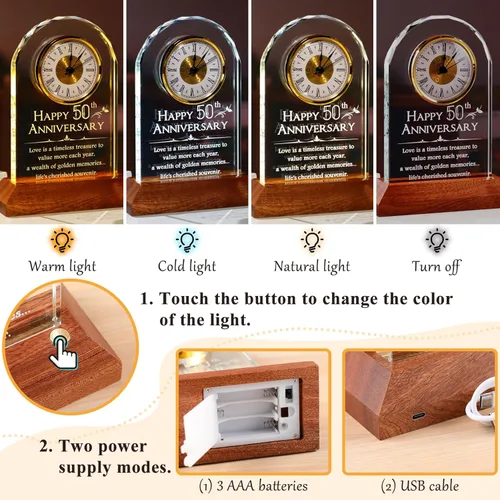 Miniatura 4 de YWHL Regalos de reloj de aniversario de boda de 50 años para padres y abuelos, regalos de aniversario de 50 años para parejas, relojes de mesa