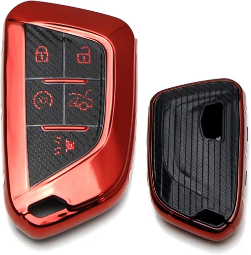 Miniatura 11 de iJDMTOY Funda para llavero de silicona suave con patrón de fibra de carbono negra compatible con Cadillac CT5 CT6 XTS XT4 XT5 ATS 2020 en adelante