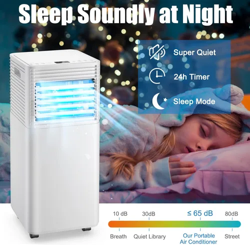 Miniatura 4 de GOFLAME Aire acondicionado portátil, potente unidad de CA de 8000 BTU con control remoto y 4 ruedas universales, enfriador de aire 3 en 1, Blanco