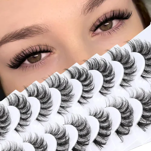 Miniatura 10 de Veleasha Pestañas rusas postizas con banda transparente que parecen extensiones de pestañas, tiras de pestañas con curvatura D, paquete de 10 pares