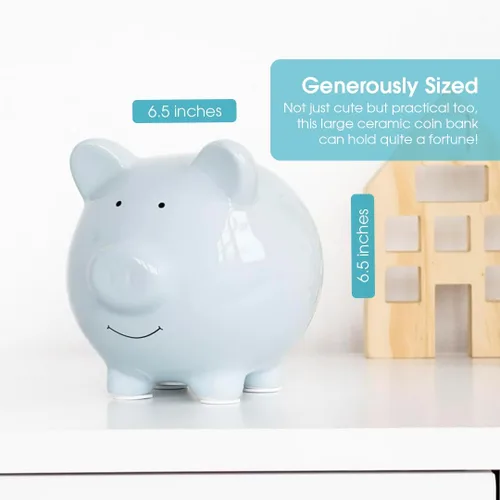 Miniatura 2 de Pearhead Alcancía Grande de Cerámica, Azul Claro, Ideal para Niños y Niñas, Ahorro de Dinero y Banco de Monedas, Decoración Perfecta para Cuarto