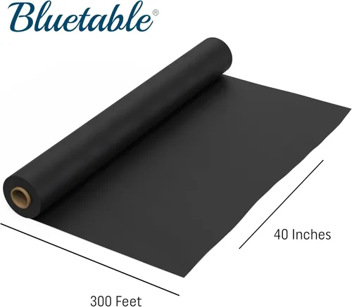 Miniatura 2 de Bluetable Rollo de plástico para mesa, color negro, 40 x 300 pies, rollos de mantel desechables para cubrir la mesa, manteles de plástico