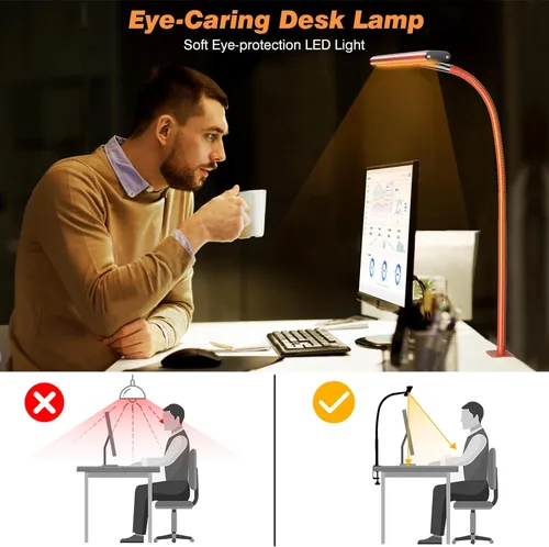 Miniatura 6 de Airlonv Lámpara LED de escritorio para oficina en casa, luz de escritorio para cuidar los ojos con atenuación continua ajustable cuello de cisne