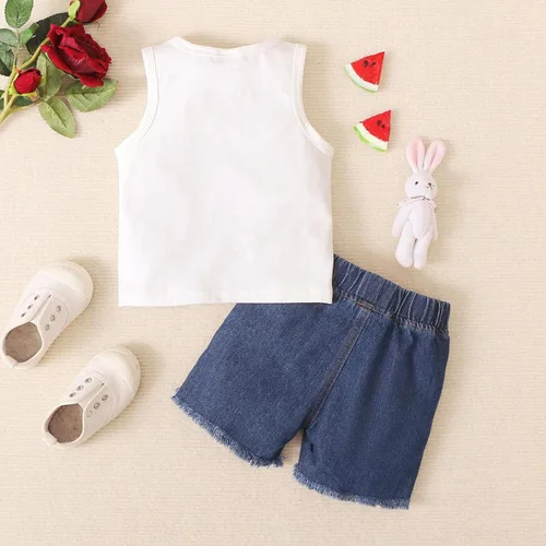 Miniatura 7 de Moonker Conjunto de 2 piezas de ropa de verano para bebés y niñas pequeñas con camiseta y pantalones cortos