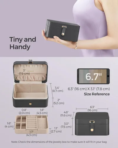 Miniatura 59 de SONGMICS Caja organizadora de joyas, estuche de viaje de 2 capas para aretes, collares, pulseras, almacenamiento portátil de joyas con gran Verde