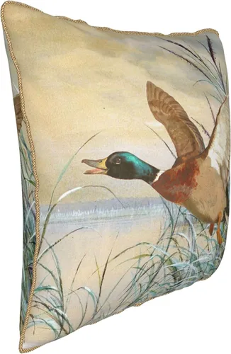 Miniatura 2 de Fundas de almohada de terciopelo de lujo con estampado doble de pato mallard con ribete dorado de 18 x 18 pulgadas, fundas de almohada decorativas