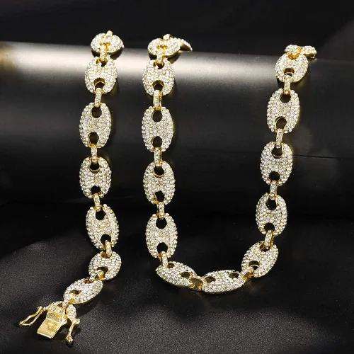 Miniatura 4 de FW Jewelry Cadenas de eslabones cubanos Gold Mariner para hombre, collares cubanos de grano de café, cadenas cubanas de hip hop de 16 a 30 pulgadas