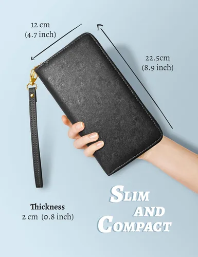 Miniatura 3 de Cartera para mujer con tarjetero para tarjetas de crédito, bolsillos para dinero, correa de pulsera, monedero con bloqueo RFID, gran capacidad