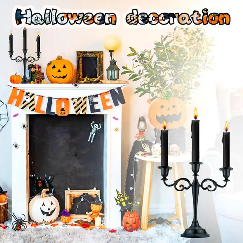 Miniatura 4 de 3 Candelabros de Metal – Portavelas para candelabros para eventos formales, bodas, iglesia, decoración festiva, Halloween – Portavelas cónico Negro