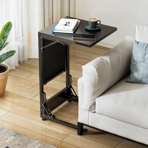 Miniatura 4 de Mesa auxiliar plegable en forma de C, pequeña mesa auxiliar plegable con bolsa de almacenamiento, bandeja de TV portátil para sofá, cama, color negro
