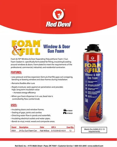 Miniatura 2 de Red Devil 0924 Spray Foam & Fill Window & Door Gun Foam, blanco roto, 24 onzas, 1 paquete
