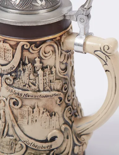 Miniatura 9 de Taza de jarra de cerveza alemana Oktoberfest bávara vikinga con tapa Petwer para hombres, padre amante de la cerveza, 0.9 litros
