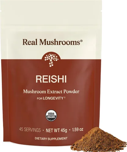 Real Mushrooms Reishi - Polvo de hongos orgánicos seleccionados a mano, reishi rojo para un bienestar diario tranquilo con beta-glucanos