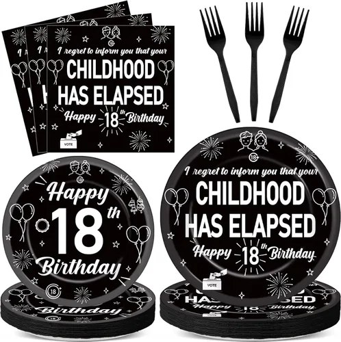 Miniatura 27 de Juego de 96 piezas de platos de papel, servilletas y tenedores para fiesta de cumpleaños número 16 para fiesta negra de dulces 16 años, platos