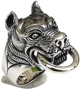 Miniatura 3 de Bikerringshop Anillo de cabeza de perro Pitbull de plata de ley