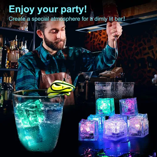 Miniatura 5 de 12 cubos de hielo impermeables con luz LED para bebidas que cambian de color, parpadean en la oscuridad, para bar, club, beber, fiesta, vino, boda